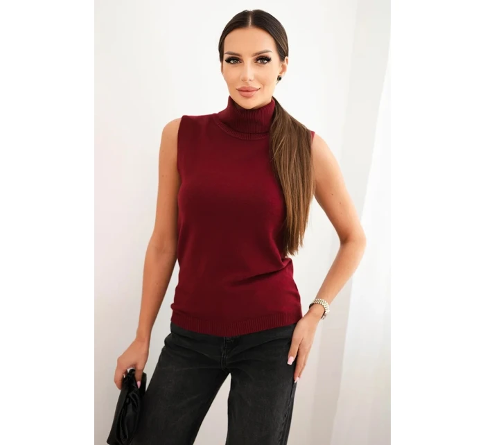Dámská viskózová bezrukávová blůza s rolákem bordová