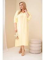 Dámské šaty plus size bavlněné mušelínové s výstřihem do V žlutá