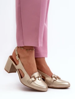 Kožené sandály na podpatku model 21659451 Zlaté - Maciejka