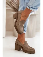 Zazoo 20168 Elegantní dámské polobotky na podpatku z pravé kůže tmavě béžové