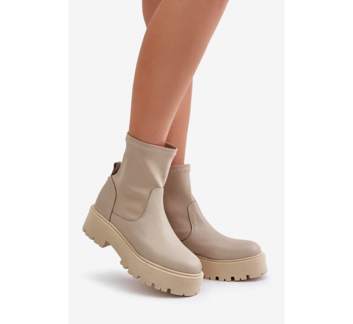 Dámské boty na z přírodní kůže béžové model 21673000 - Zazoo