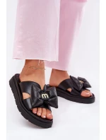 Dámské kožené sandály na platformě s mašlí model 21702245 černé - CheBello