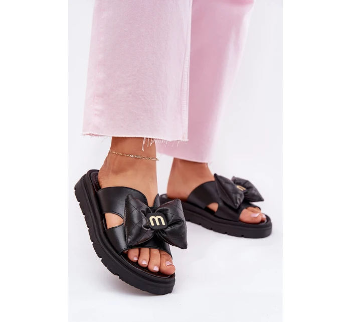 Dámské kožené sandály na platformě s mašlí model 21702245 černé - CheBello