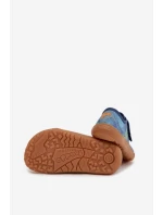 Dětské domácí pantofle Barefoot Dinosauři Froddo Canvas G1700440-15 Modré