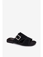 Semišové dámské nazouváky na nízkém podpatku s přezkou Big Star TT274477 Černé Semišové dámské nazouváky na nízkém podpatku s přezkou Big Star TT274477 Černé