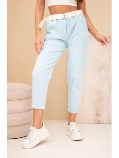 Dámské model 22010138 kalhoty s páskem modré - K-Fashion