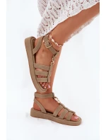 Dámské Sandály Na Platformě Se Zlatým Detalem Khaki model 21699019 - Boto Dámské Sandály Na Platformě Se Zlatým Detalem Khaki model 21699019 - Boto