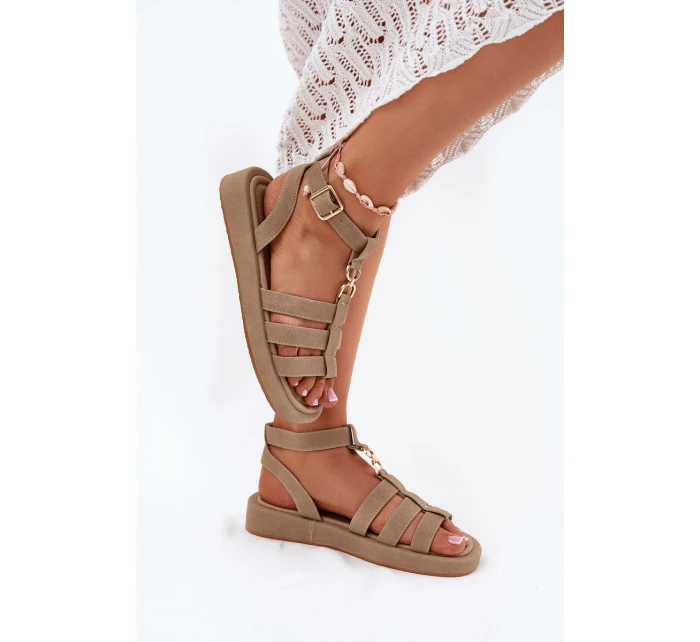 Dámské Sandály Na Platformě Se Zlatým Detalem Khaki model 21699019 - Boto Dámské Sandály Na Platformě Se Zlatým Detalem Khaki model 21699019 - Boto