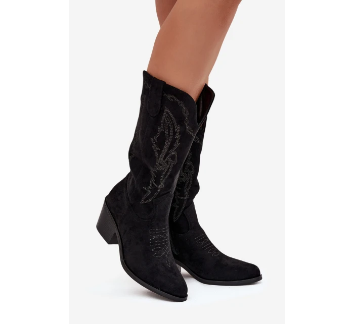 Kozačky Kovbojky Dámské Na Podpatku  Černé model 21708531 - VINCEZA