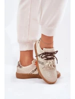 Dámské tenisky s dvojitým šněrováním – béžové s panterím vzorem