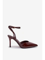 Dámské lakované lodičky s otevřenou patou - čokoláda Laretta Dámské lakované lodičky s otevřenou patou - čokoláda Laretta