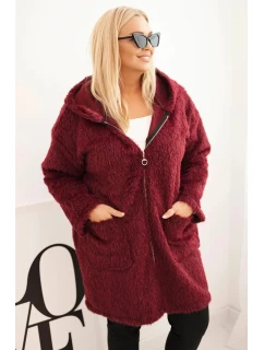 Dámský kabát Plus Size z viskózy na zip s kapucí švestkový