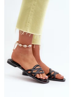 Dámské sandály z eko kůže na ploché podrážce černé model 21657564 - Boto