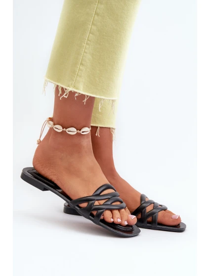 Dámské sandály z eko kůže na ploché podrážce černé model 21657564 - Boto Dámské sandály z eko kůže na ploché podrážce černé model 21657564 - Boto