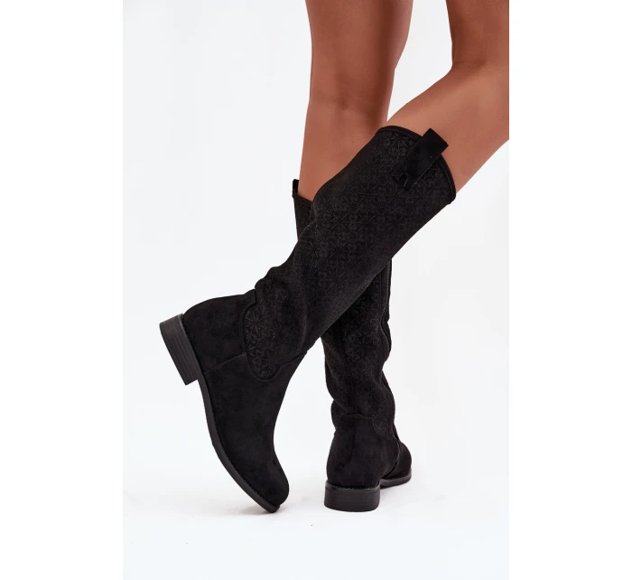 Dámské Kozačky Síťované Na Ploché Podpatky S   Černé model 21713644 - S.Barski