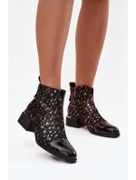 Lakované dámské kotníkové boty z pravé kůže na nízkém podpatku D&A LZ52-960 Černé