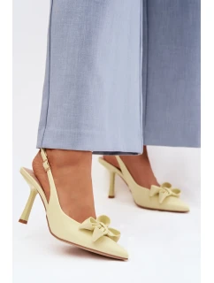 Dámské sandály na podpatku s mašlí Žluté model 22027955 - Boto