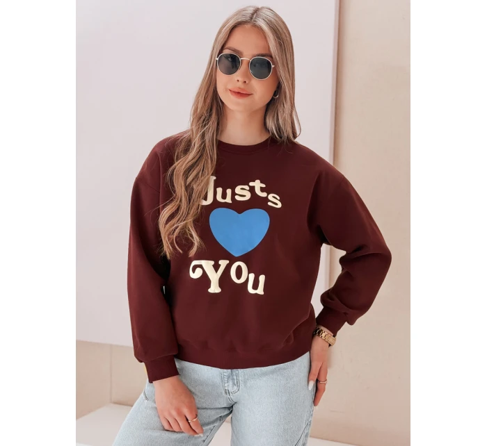 Dámská mikina JUST LOVE YOU s potiskem oversize vínová FashionStreet BY1474