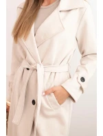 Dámský kabát v pase s límcem a knoflíky světle béžový