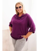 Dámská blůza Plus Size s bavlnou volného střihu s vodním výstřihem tmavě fialová