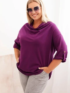 Dámská blůza Plus Size s bavlnou volného střihu s vodním výstřihem tmavě fialová