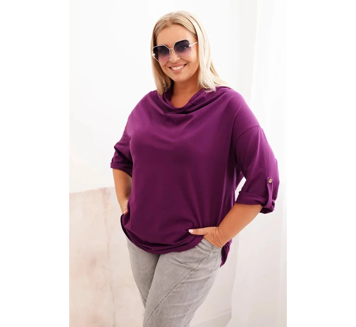 Dámská blůza Plus Size s bavlnou volného střihu s vodním výstřihem tmavě fialová