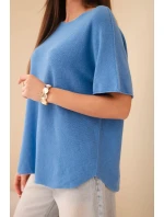 Svetr dámský s krátkým rukávem volného střihu modrý