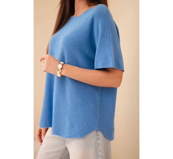 Svetr dámský s krátkým rukávem volného střihu modrý