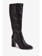 Kozačky ke kolenům na podpatku se  D&A Černé model 21674445 - S.Barski