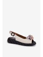 Kožené Dámské Sandály S Krystaly Béžové Artiker 54C1627