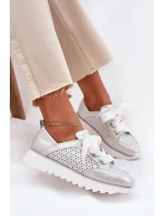 Dámské Kožené Tenisky Na Platformě D&A model 21695796 Stříbrné - S.Barski Dámské Kožené Tenisky Na Platformě D&A model 21695796 Stříbrné - S.Barski