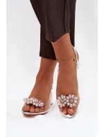 Průhledné sandály na nízkém podpatku s ozdobnými detaily D&A MR52-229 stříbrné Průhledné sandály na nízkém podpatku s ozdobnými detaily D&A MR52-229 stříbrné
