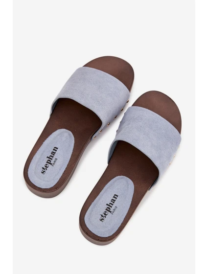 Dámské pantofle se zlatými sponami modré Ferinna