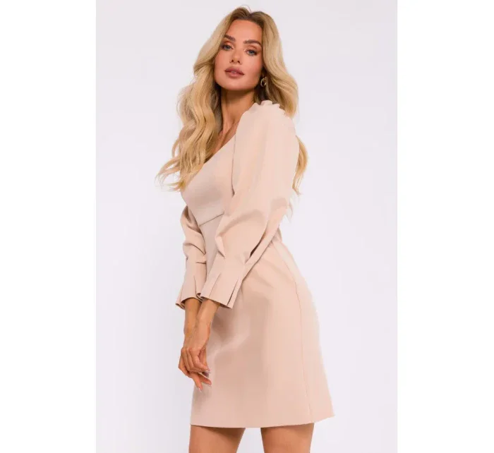 M836 Mini šaty se čtvercovým výstřihem - béžové