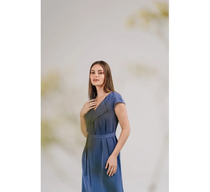 model 21154812 Šaty bez rukávů s volánkovým výstřihem modré - STYLOVE