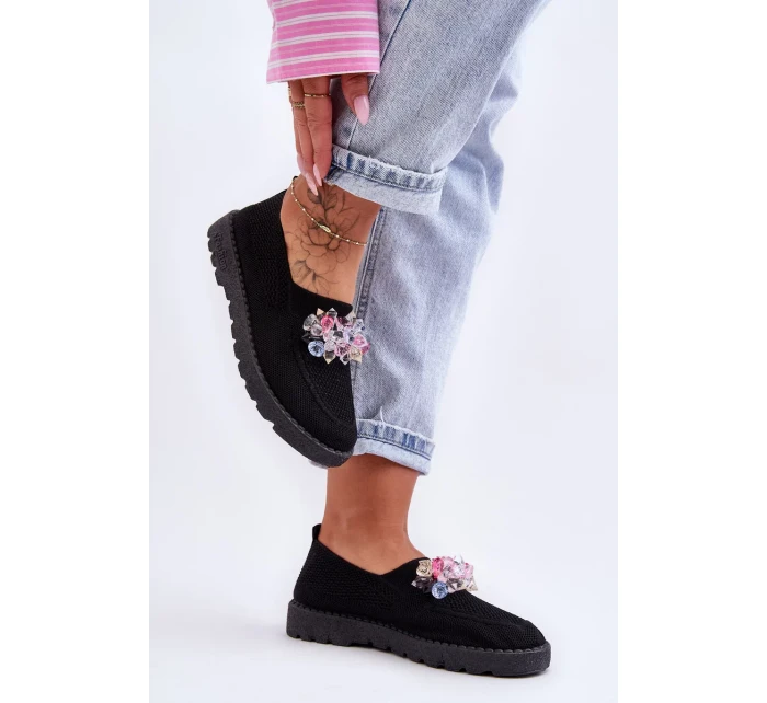 Dámské Slip-on Tenisky s Kameny Černá Simple Dámské Slip-on Tenisky s Kameny Černá Simple