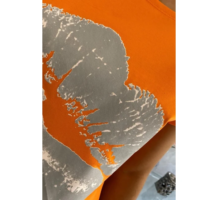 Halenka s potiskem rtů oranžová