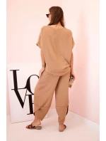 Komplet z viskózy halenka + kalhoty velbloud Komplet z viskózy halenka + kalhoty velbloud