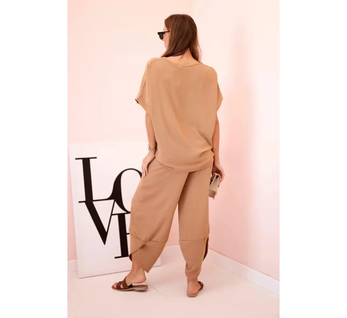 Komplet z viskózy halenka + kalhoty velbloud Komplet z viskózy halenka + kalhoty velbloud