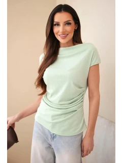 Dámská žebrovaná halenka z viskózy s model 22030146 výstřihem a nařasením tmavě mátová - K-Fashion