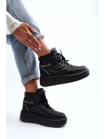 model 21647202 Dámské Kožené Sportovní Boty na Platformě Černé - Zazoo