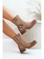 Dámské Botky Na Nízkém Podpatku S Přezkami Tmavě Béžové model 21671197 - Boto Dámské Botky Na Nízkém Podpatku S Přezkami Tmavě Béžové model 21671197 - Boto