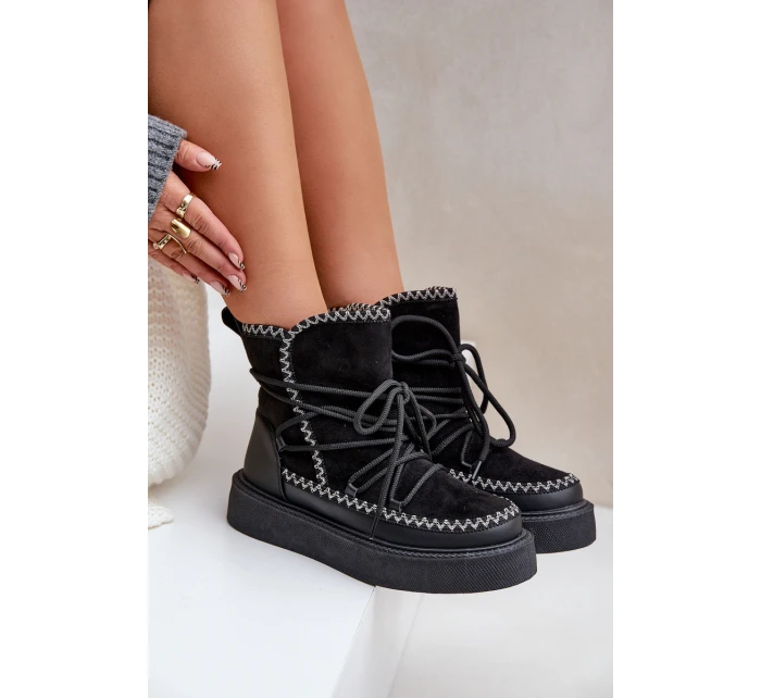 Dámské Sněhule S Vyšíváním Na Platformě Černé Naleris