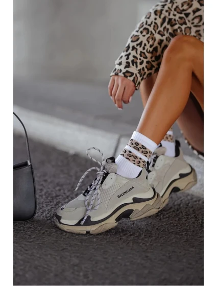 Dámské ponožky se dvěma skvrnitými pruhy – bílé Dámské ponožky se dvěma skvrnitými pruhy – bílé