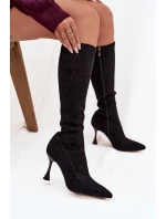 Dámské kozačky na jehlovém podpatku – černé Dámské kozačky na jehlovém podpatku – černé