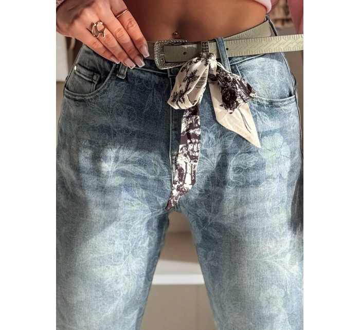Dámské džínové kalhoty slim fit s páskem FLORETTA modrá FashionStreet UY2490