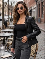 Dámská přiléhavá černá bunda z ekokůže FashionStreet TY5721