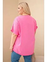 Dámská bavlněná halenka Plus size s model 22212494 květy růžová - K-Fashion Dámská bavlněná halenka Plus size s model 22212494 květy růžová - K-Fashion