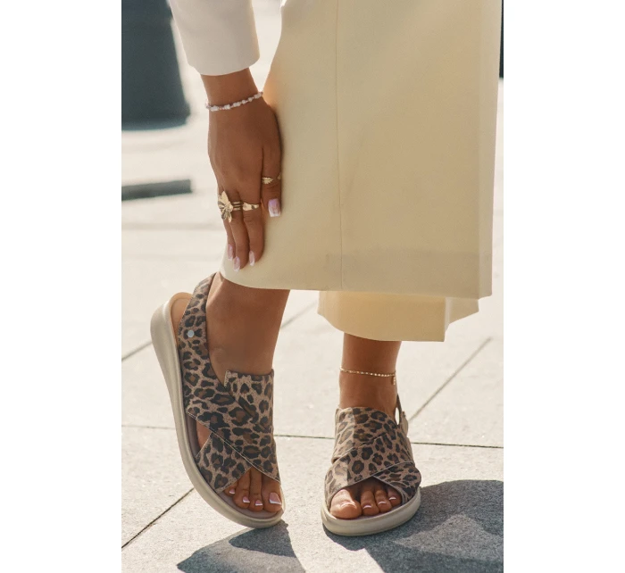 Zazoo 40392 Kožené Sandály Dámské Leopardí Hnědé Zazoo 40392 Kožené Sandály Dámské Leopardí Hnědé