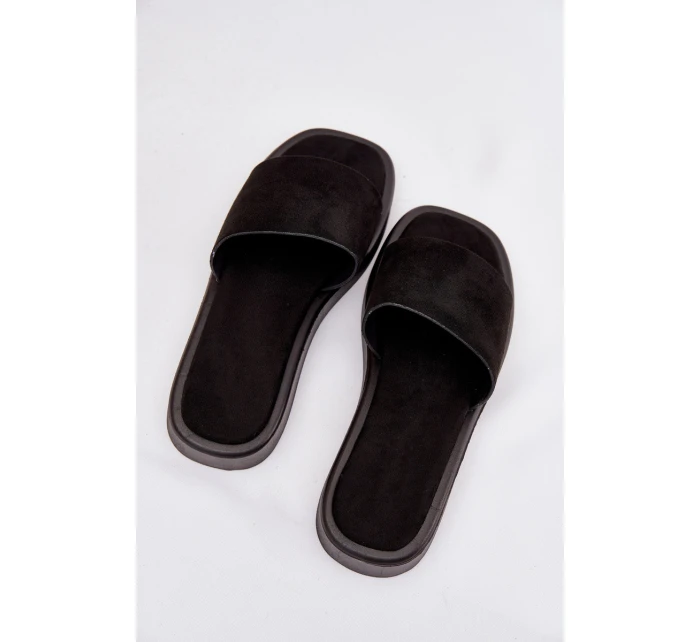 Dámské Pantofle Na Platformě Z Eko Semiše Černé model 21703770 - Boto Dámské Pantofle Na Platformě Z Eko Semiše Černé model 21703770 - Boto